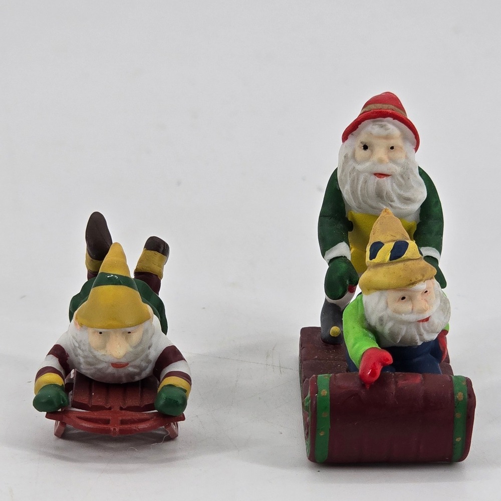Dept 56 Testing The Toys Heritage Village Porcelain Elf Sled Set 5605-7 *‎
